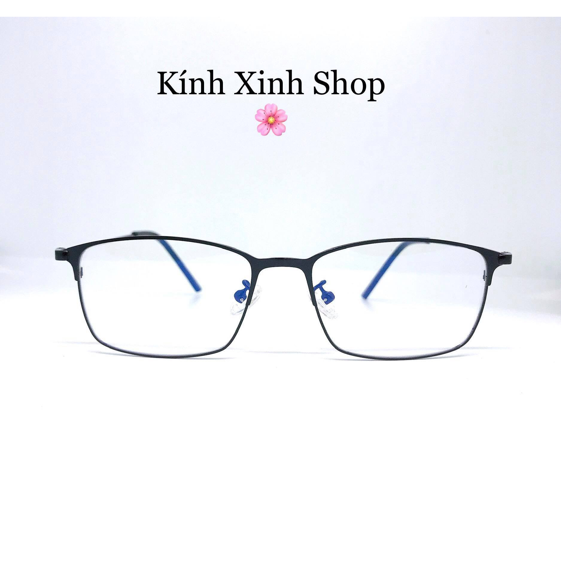 Kính mắt vuông kim loại Korea tăm mảnh tròng chống ánh sáng xanh uv