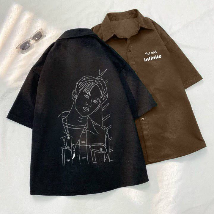 Áo sơ mi nam tay lỡ form rộng Oversized thêu hình chàng trai cực hot, Áo sơ mi nữ form rộng tay ngắn thêu họa tiết cực hot - dáng rộng thời trang Unisex