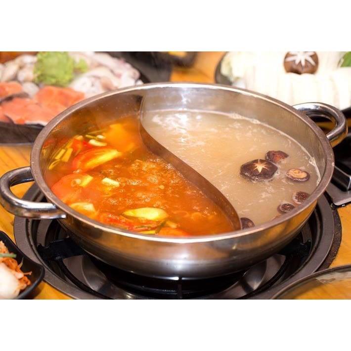 Nồi lẩu 2 ngăn 32cm, nấu được bếp từ nhé có nắp kính