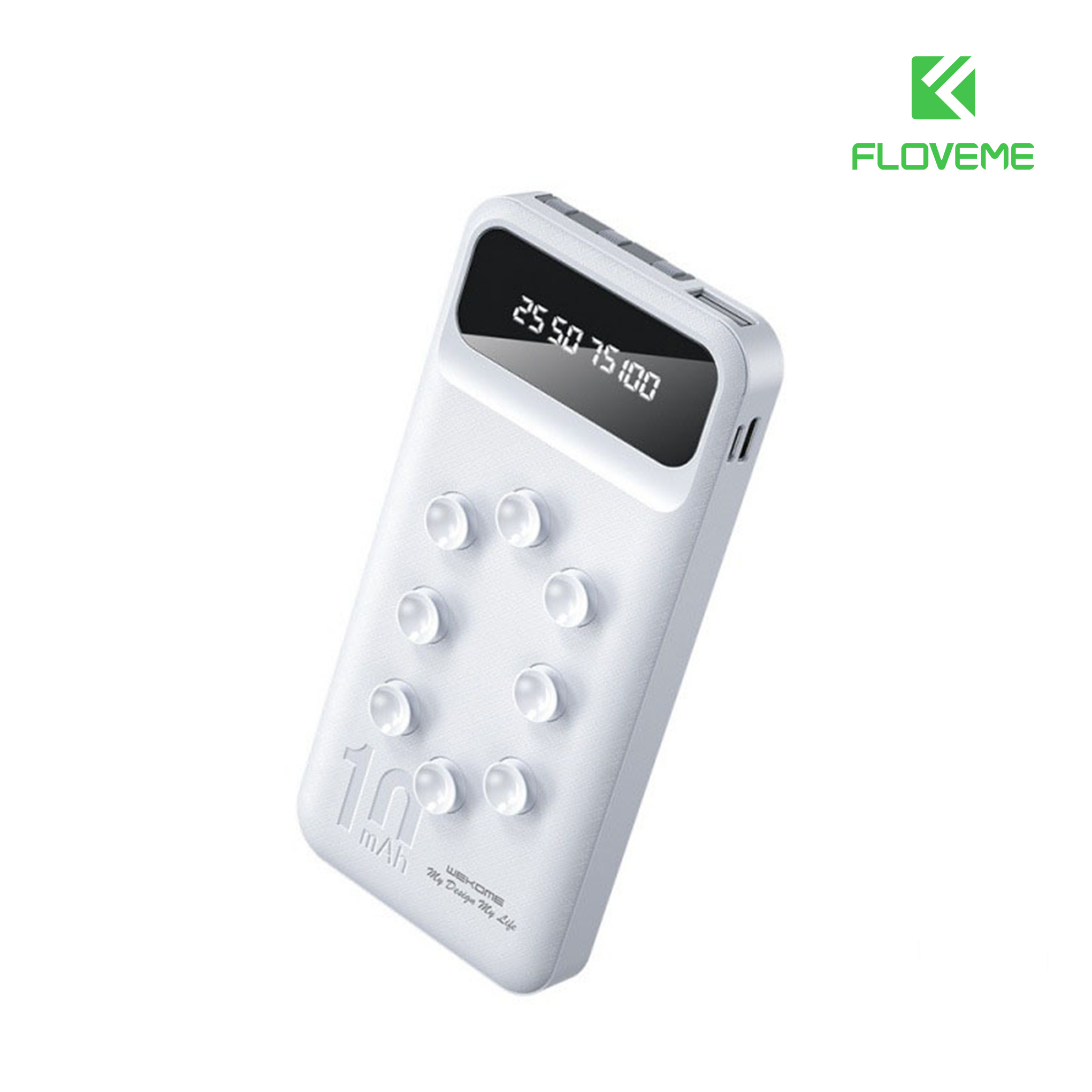 Sạc Dự Phòng 3 in 1 10000mAh FLOVEME  223   Hiển Thị Màn Hình Điện Tử , cắm nhiều thiết bị 1 lúc ,đa chức năng  - Hàng chính hãng