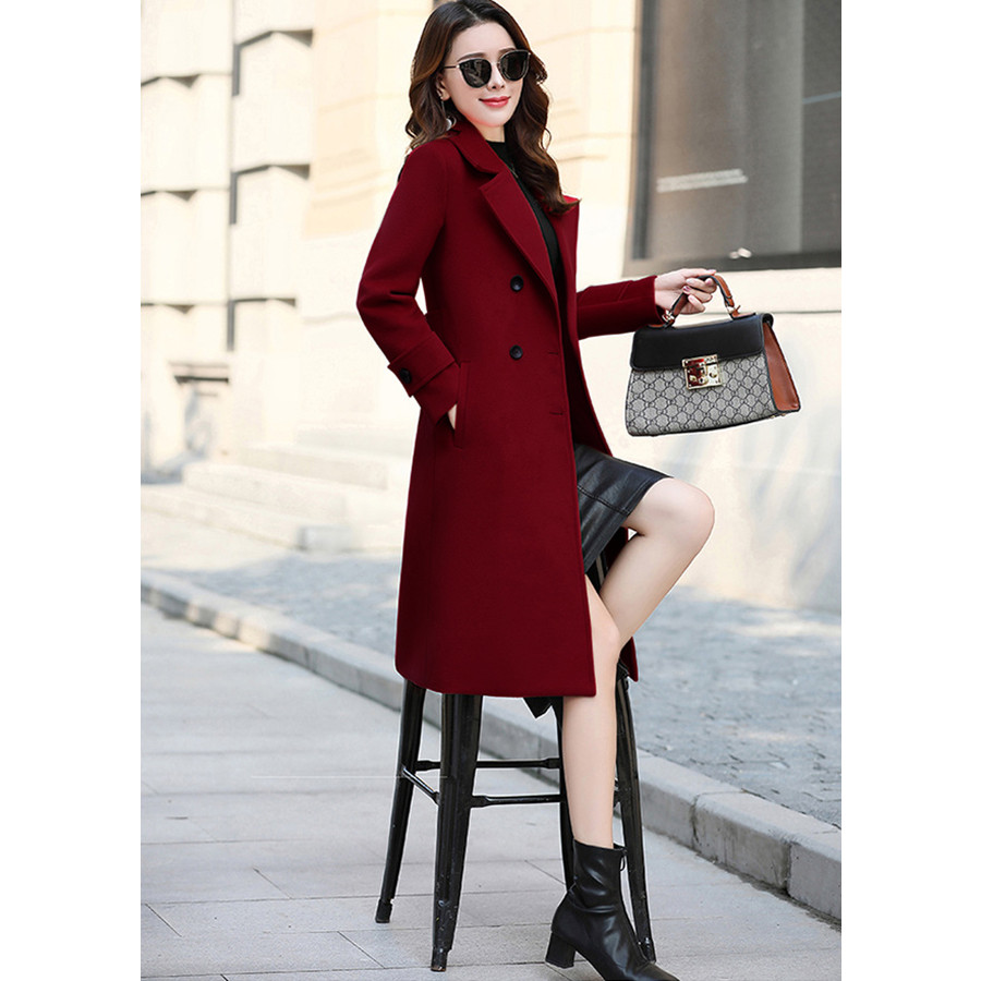Áo Khoác Dạ Cổ Vest Dáng Dài Phối Nút