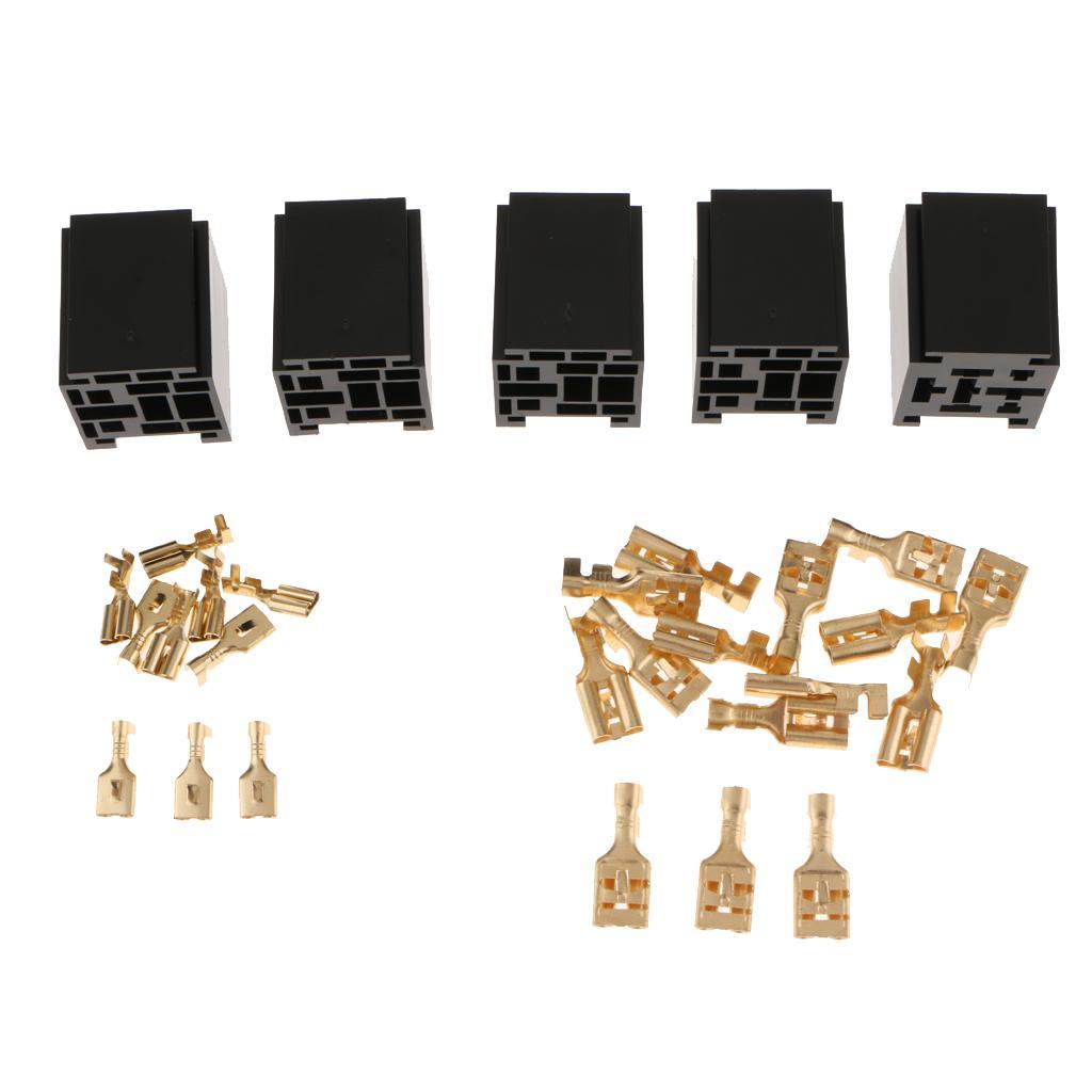 5Pcs 80A Relay Connector 5-Pin Mounting Socket + Terminals Base Holder SPST