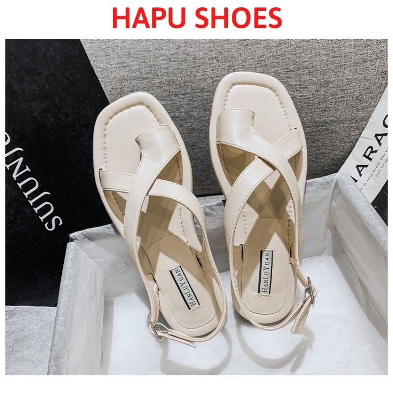 Dép Sandal nữ xỏ ngón đế bệt, dép thời trang quai hậu nữ 2 quai chéo