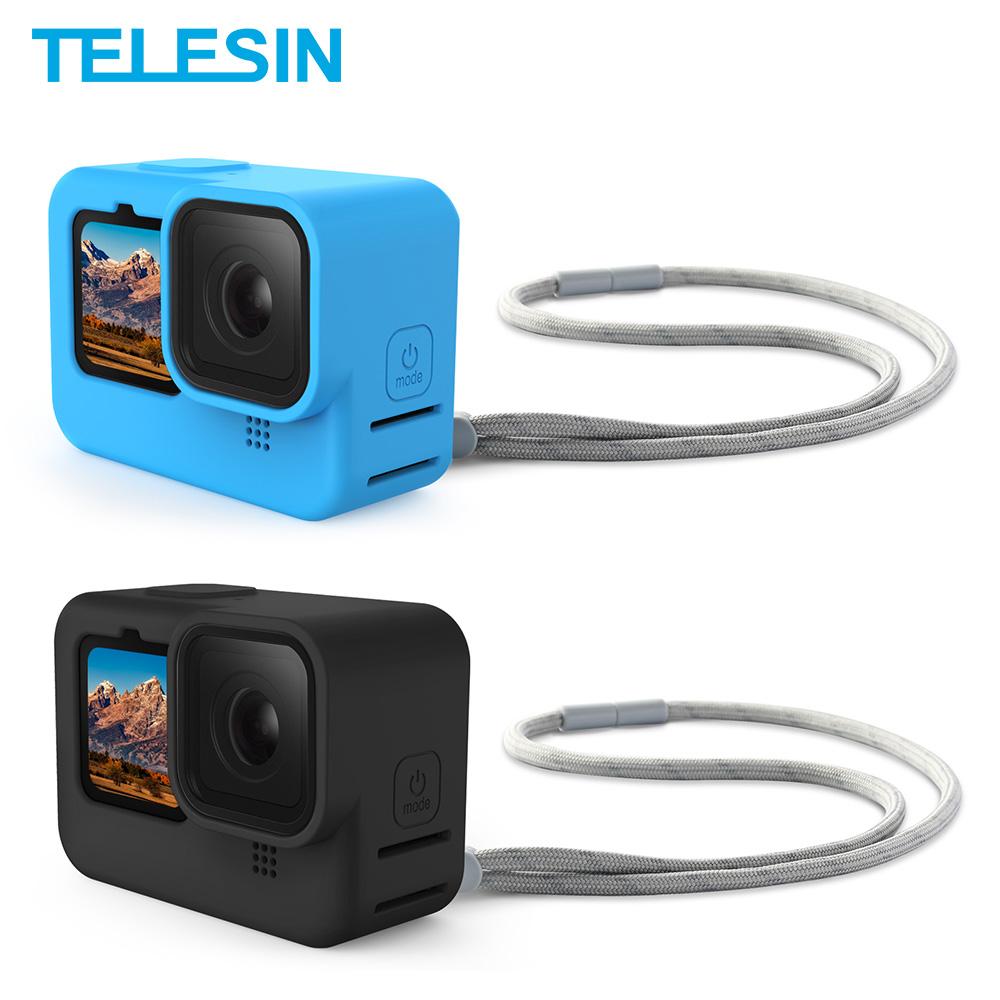 Khung nhà ở vỏ silicon mềm Telesin cho GoPro 10 9 8 Lens Vỏ có thể điều chỉnh dây buộc cho GoPro Hero 10 9 8 Phụ kiện camera