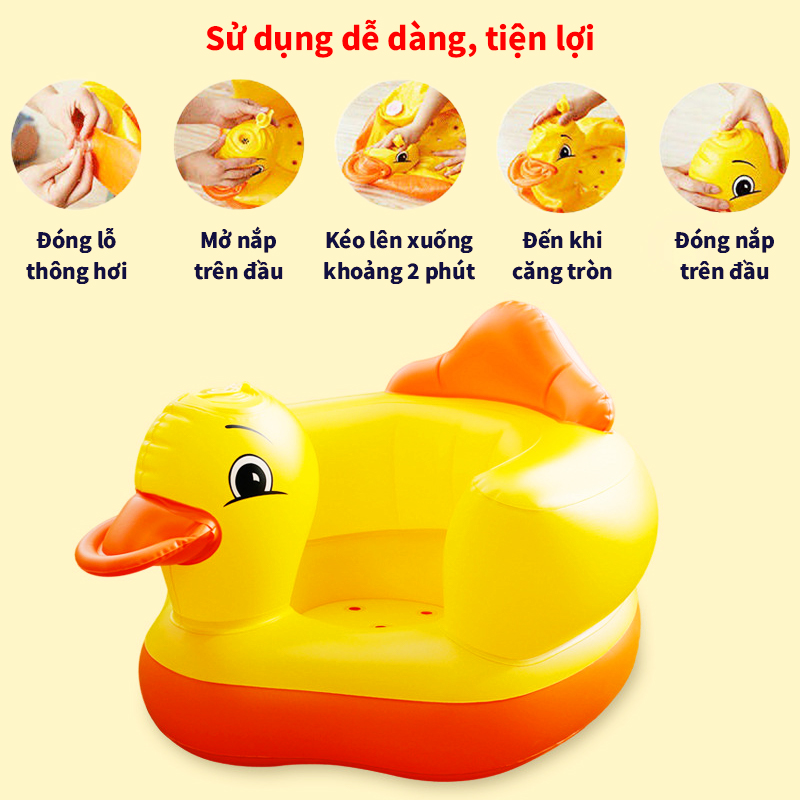 Ghế phao tập ngồi từ 6 tháng tuổi loại dày Baby-S, Ghế hơi tập ngồi cho bé hình vịt vàng ngộ nghĩnh – SSS030