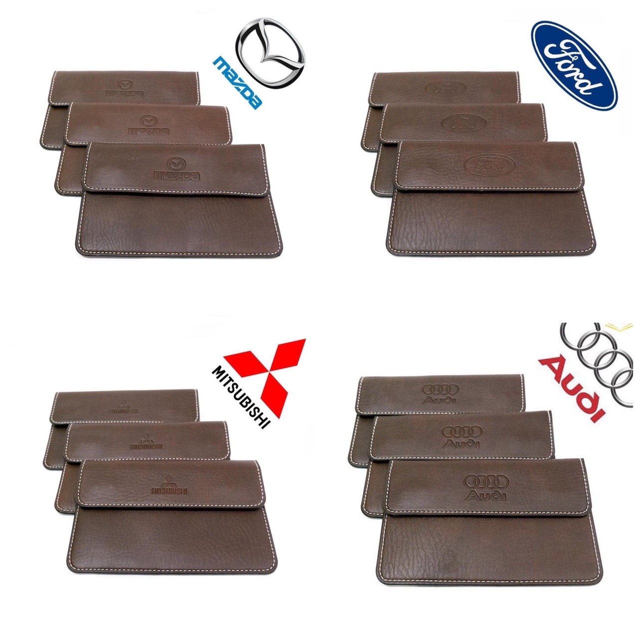 Ví da bóp da đựng giấy tờ đăng kiểm xe hơi ô tô có dập logo theo hãng