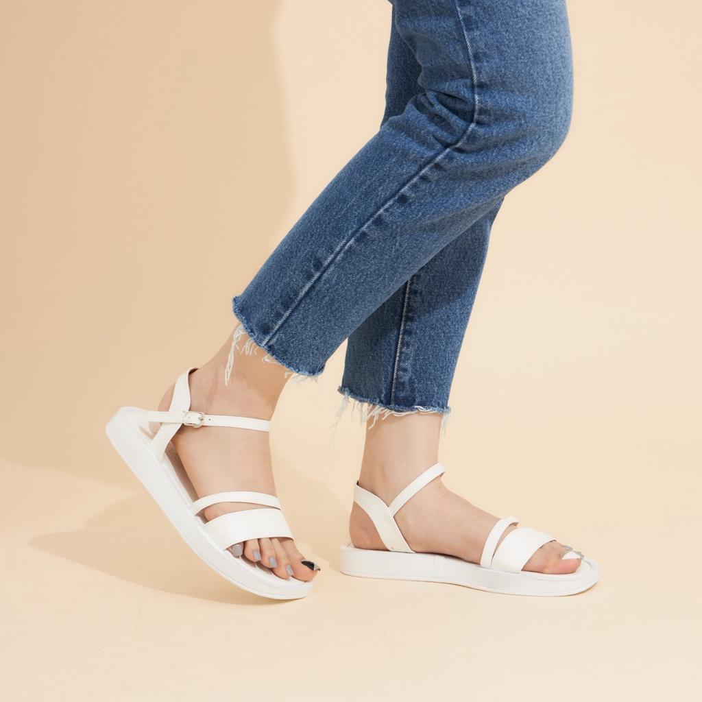 Giày Sandal Nữ MWC 2971 - Giày Sandal Quai Ngang Kim Tuyến Phối Quai Mảnh Cách Điệu Đế Bằng Thời Trang