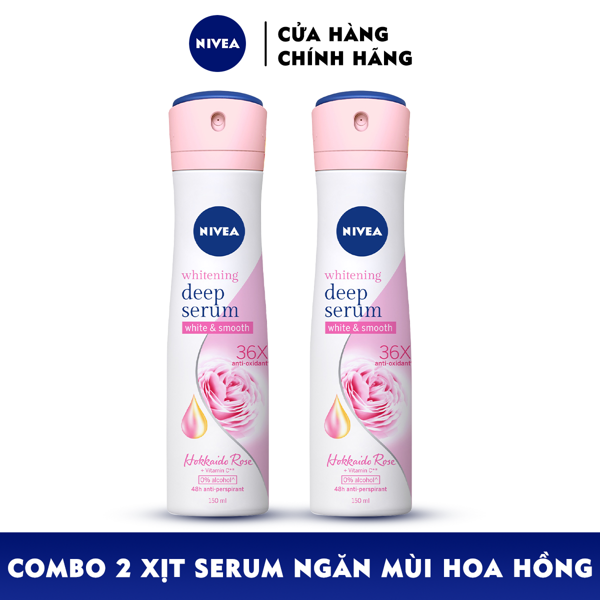 Combo 2 Xịt Serum Ngăn Mùi NIVEA Trắng Mịn Hương Hoa Hồng Hokkaido (150ml) - 85304