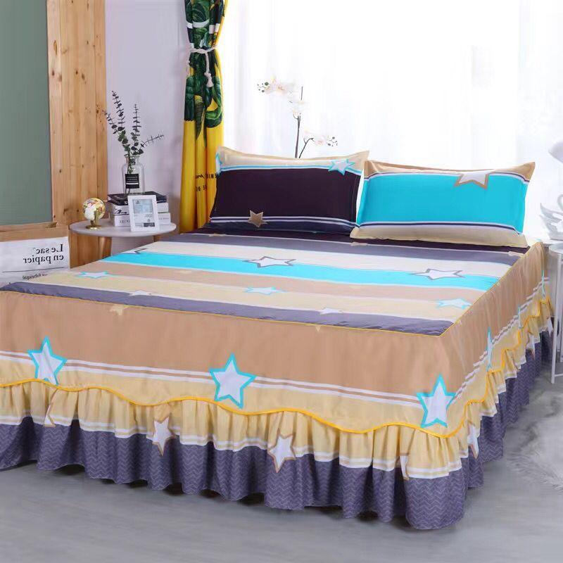 3 Chiếc Giường Váy In Hoa Trang Bị Tấm Bao Nhà Duyên Dáng Drap Giường Giường Khăn Trải Trang Trí Phòng Ngủ Nệm Bọc Áo Gối Chần Gòn