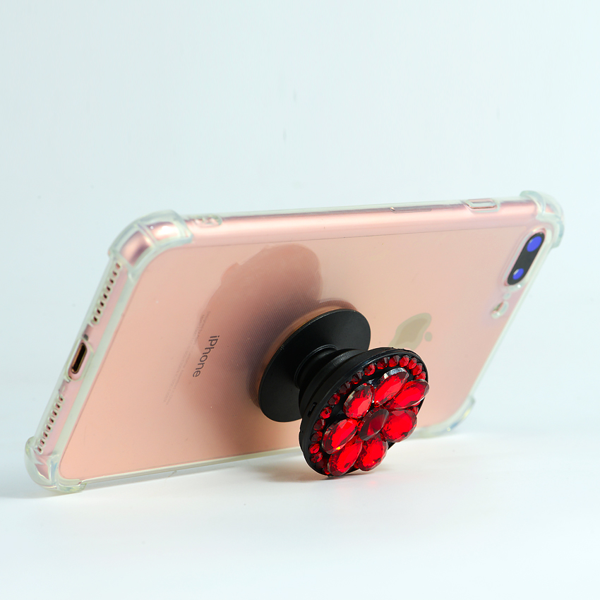 Gía đỡ điện thoại đa năng, tiện lợi, đính đá sang trọng - PopSockets - Đính đá Đỏ - Hàng Chính Hãng