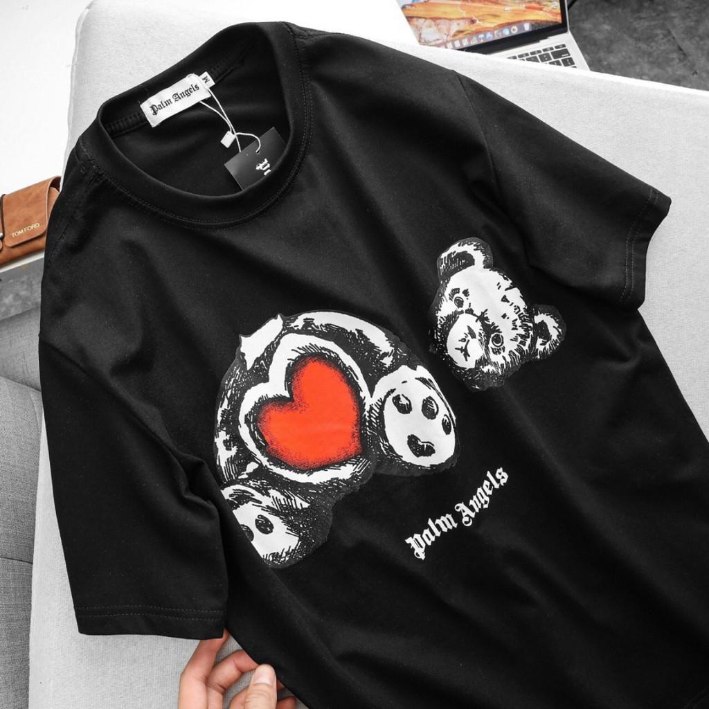 Áo Thun Tay Ngắn Unisex P@lm Angels 2021 In Hình Gấu Trái Tim