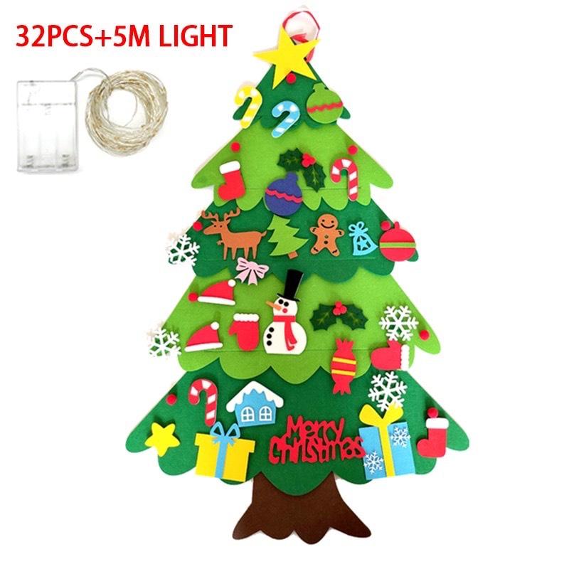Cây thông Noel treo tường trang trí giáng sinh 2021: 32 CHI TIẾT vải dạ tặng kèm đèn led