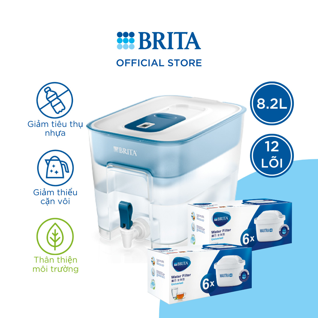 Combo bình lọc nước Brita Flow 8.2L + 2 hộp pack 6 (12 lõi) dùng trong 1 năm