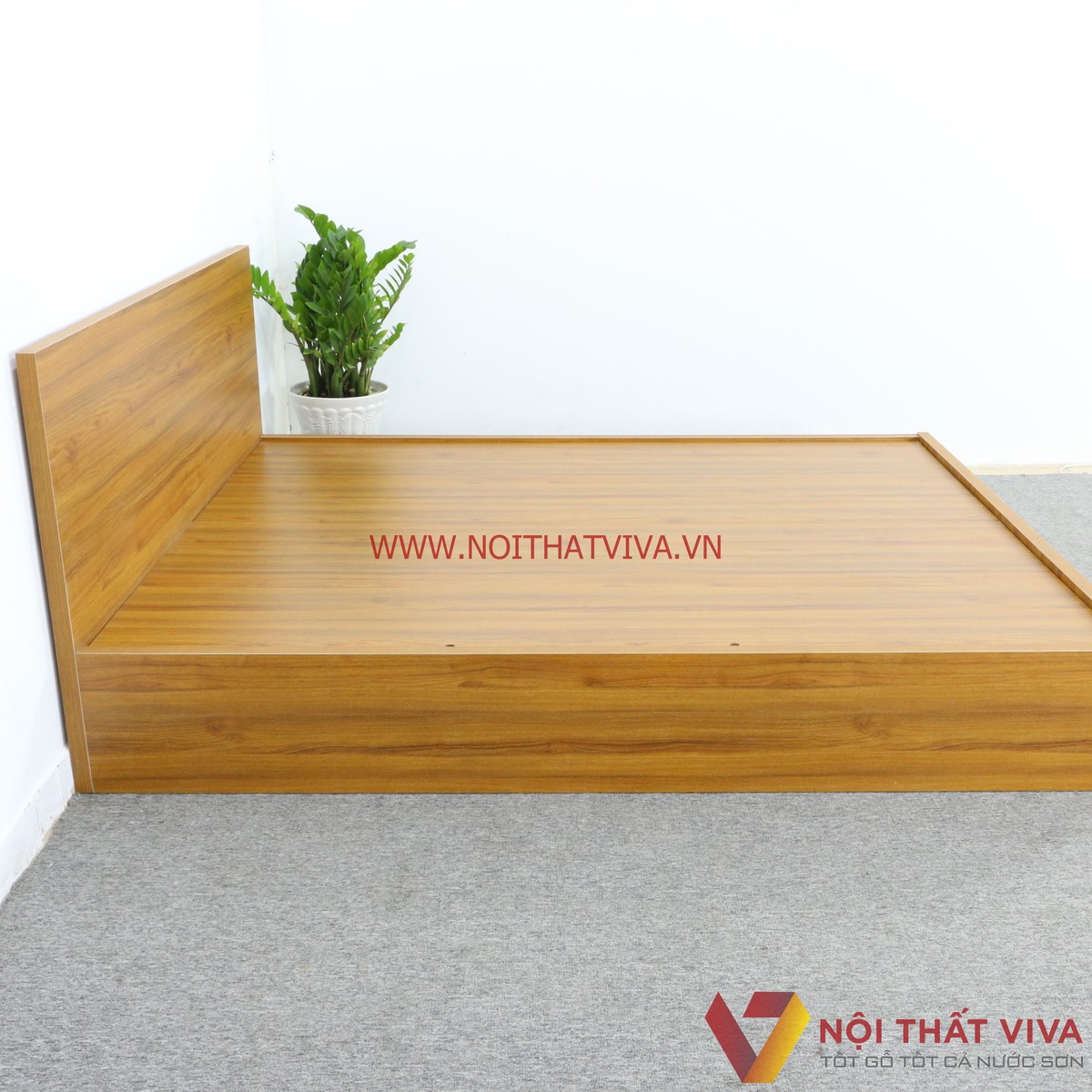 Giường Ngủ Gỗ MDF Melamine Màu Vàng Vân Gỗ Đẹp Giá Rẻ
