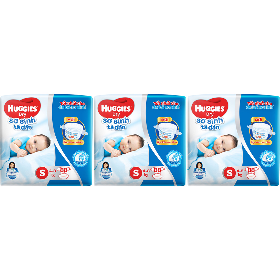 Combo 3 Gói Tã Dán Sơ Sinh Huggies Mới (4-8)kg - Gói 88 Miếng 