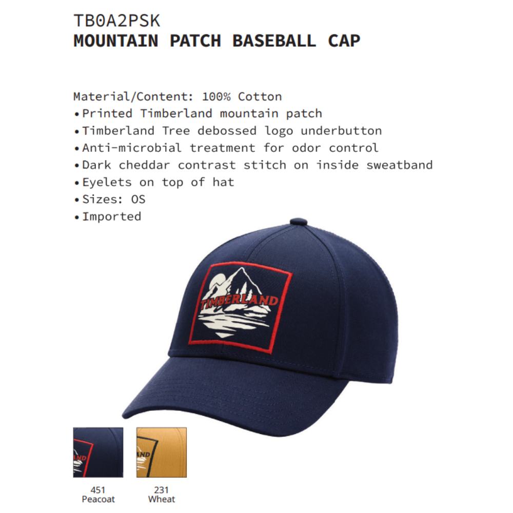 Timberland Nón/Mũ Lưỡi Trai Nam Mountain Patch Baseball Cap TB0A2PSK