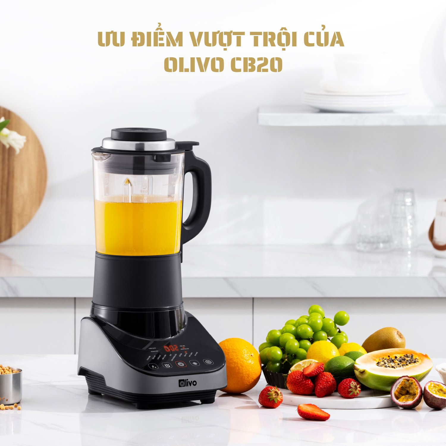 Máy Xay Nấu Đa Năng OLIVO CB20 - Độ Ồn Thấp Nhất - Chống Trào Tuyệt Đối - Vệ Sinh Khử Khuẩn - Chống Dính Gốm - Hàng Chính Hãng