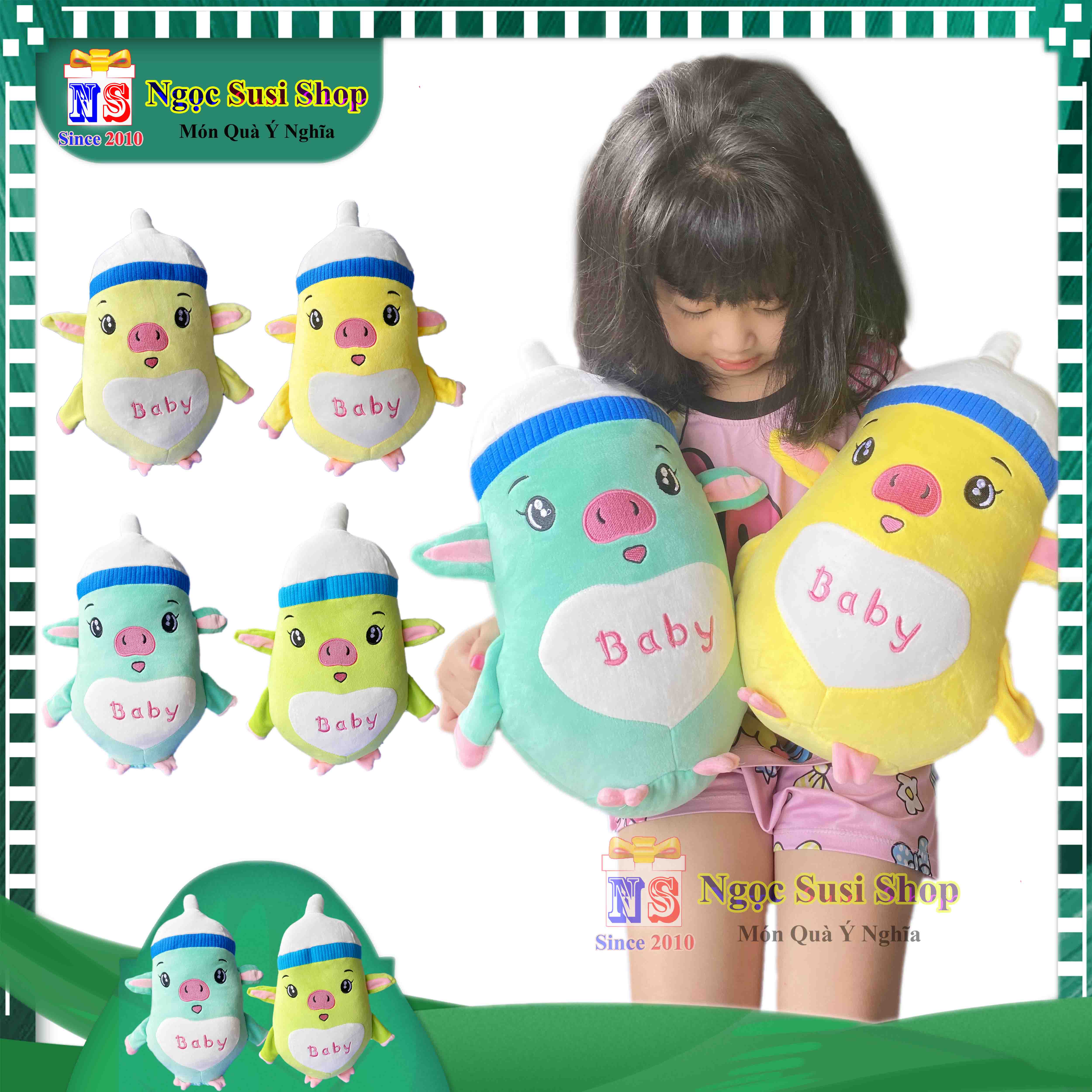 GẤU BÔNG CON HEO BÌNH SỮA BABY CHO BÉ ÔM NGỦ - THÚ BÔNG HEO BÌNH SỮA BABY