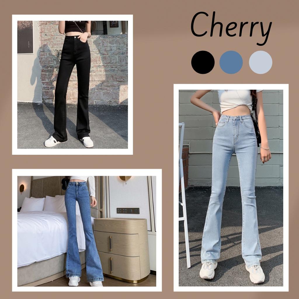 Quần jean nữ ống loe lưng cao dáng ôm skinny CHERRY quần bò nữ cạp cao ống đứng loe ống nhẹ T023