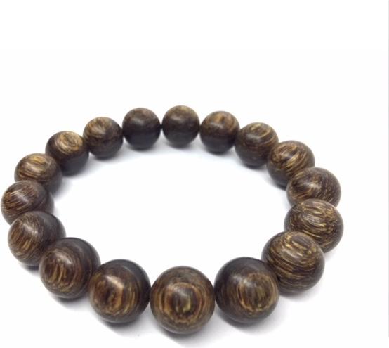 Vòng tay gỗ trầm hương sánh chìm nước Gỗ Nghệ Thuật Kinh Bắc - Màu nâu đất 14mm