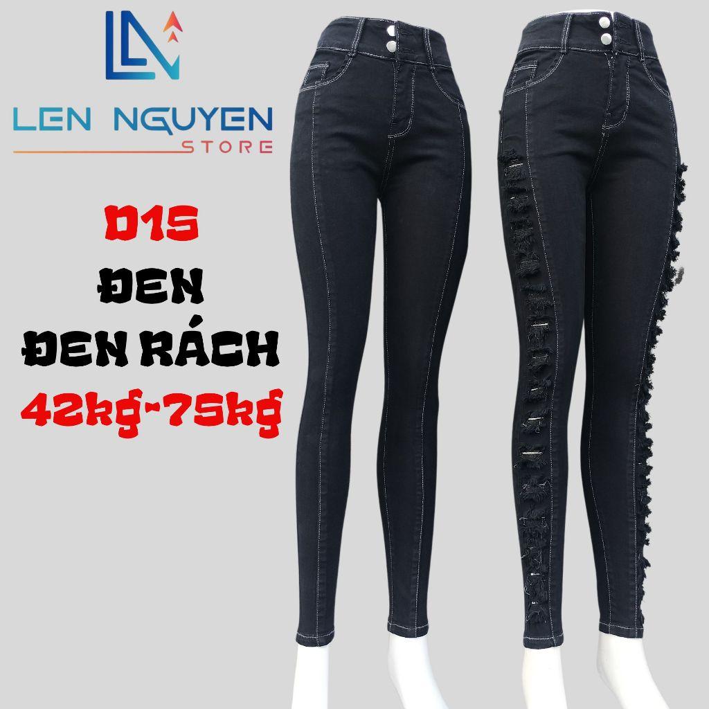 D15_Quần jean nữ, dài, lưng cao, quần bò nữ dáng ôm, quần rin nữ có big size, cho 42kg đến 75kg,LEN NGUYEN STORE - Đen