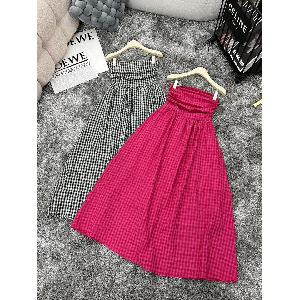 ĐẦM ĐI CHƠI, ĐẦM CÚP NGỰC MAXI CARO DÁNG XÒE CỰC XINH IU
