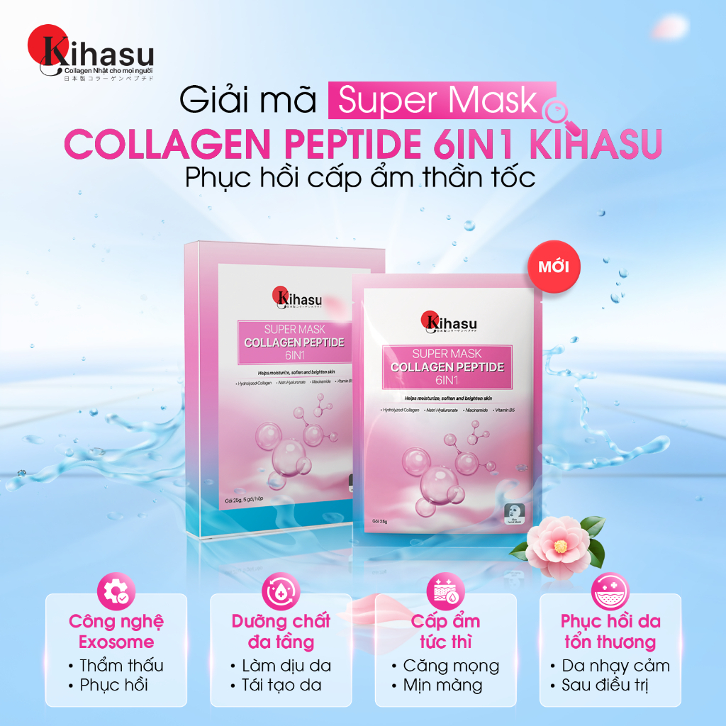 Mặt Nạ Collagen Peptide 6in1 Kihasu Công Nghệ Nhật Bản Dưỡng Ẩm Sâu, Phục Hồi, Trẻ Hóa, Sáng Da