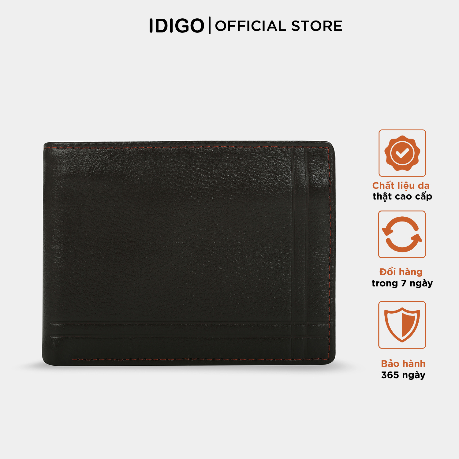 Ví nam da thật cầm tay chữ nhật hoạ tiết đường kẻ IDIGO MW1-5025-00