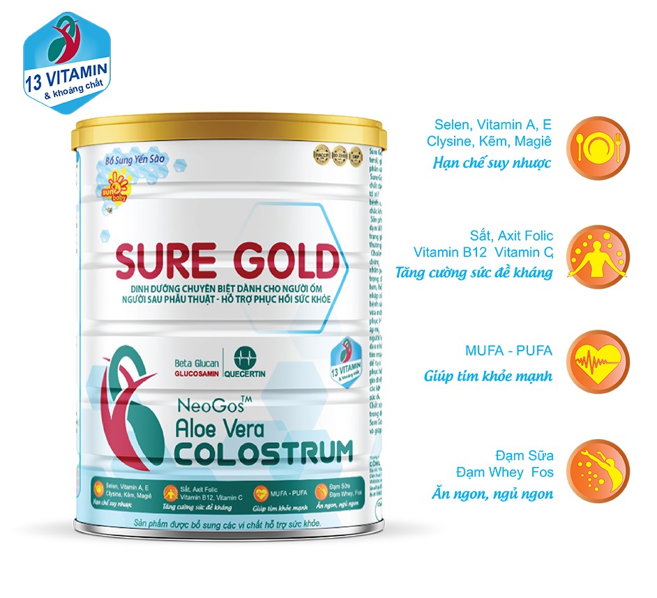 Sữa bột Sure Gold cho người bệnh, hỗ trợ hồi phục sức khỏe Sunbaby