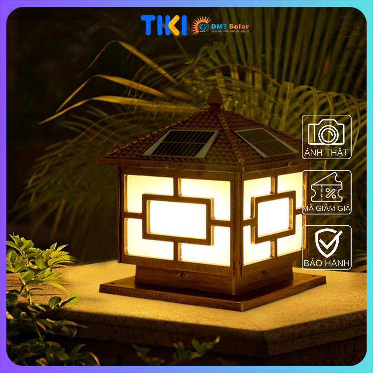 Đèn trụ cổng năng lượng mặt trời TC04 đủ kích cỡ 25-30-40cm tích hợp remote [3 màu ánh sáng