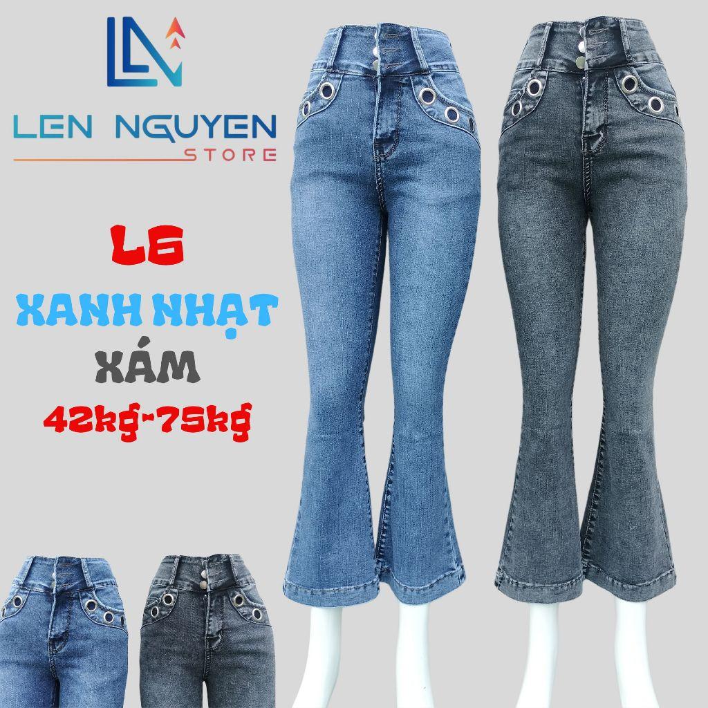 L6_Quần jean nữ, loe, lưng cao, quần bò nữ dáng ôm, quần rin nữ có big size, cho 42kg đến 75kg,LEN NGUYEN STORE - Xanh Nhạt