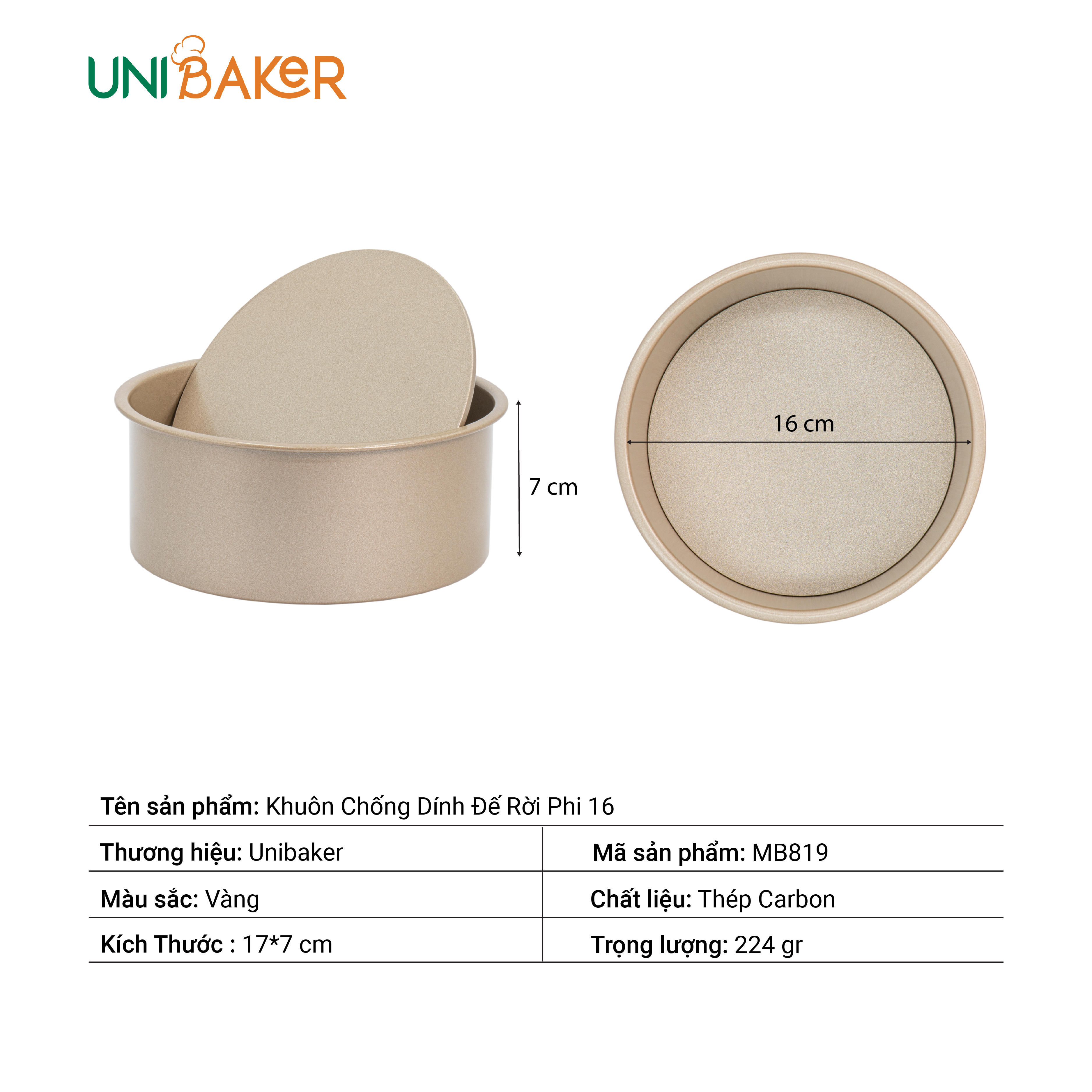 KHUÔN CHỐNG DÍNH ĐẾ RỜI PHI 16 UNIBAKER MB819