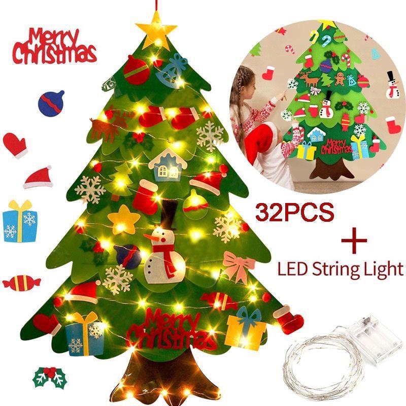 Cây thông Noel treo tường trang trí giáng sinh 2021: 32 CHI TIẾT vải dạ tặng kèm đèn led