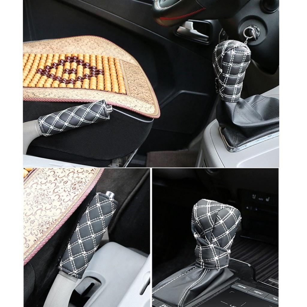 Bộ 2 cái ốp bảo vệ tay phanh cần số ô tô mẫu mới loại dày đẹp chất liệu da PU lắp các xe