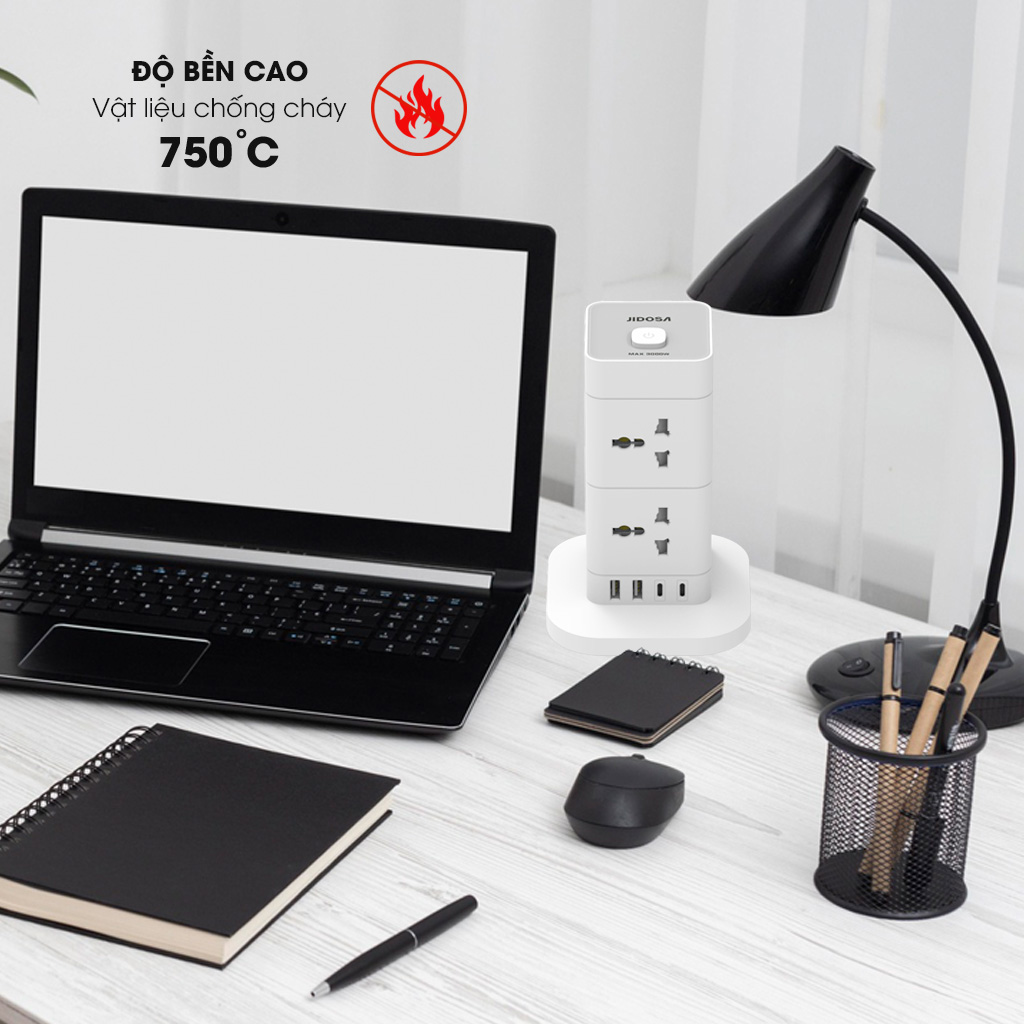 Ổ Cắm Điện JIDOSA Tích Hợp Ổ USB Và Type C Hình Tháp Đa Năng Công suất 3000w Thiết Kế Thông Minh