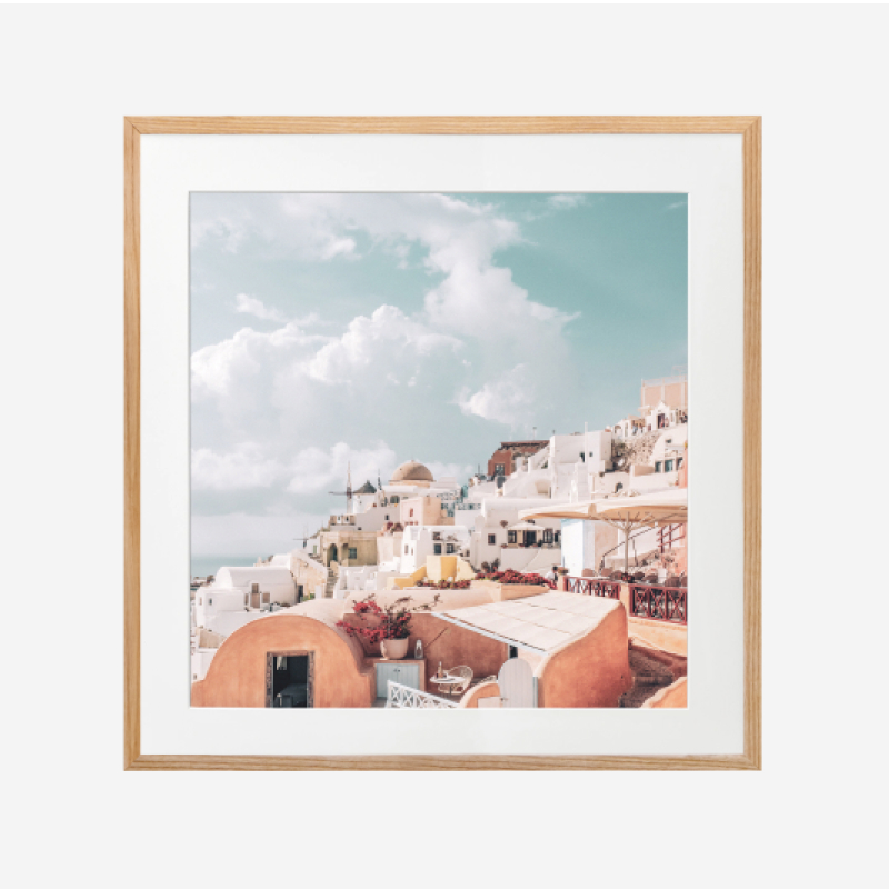 Tranh trang trí khung kính gỗ sồi treo tường cao cấp "Santorini 4" 30x30cm