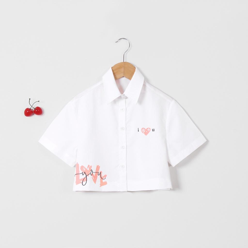 Sơ mi trắng croptop i loveyou cho bé từ 15kg- 45kg