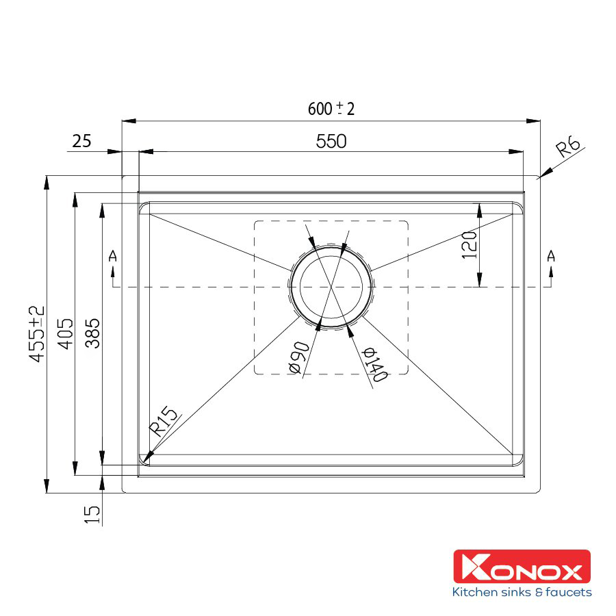 Chậu rửa bát inox Konox, Undermount Series, Model KN6046SU, Inox 304AISI tiêu chuẩn châu Âu, Hạ bậc tích hợp, 600x455x220(mm), Bảo hành chính hãng 10 năm, Hàng chính hãng