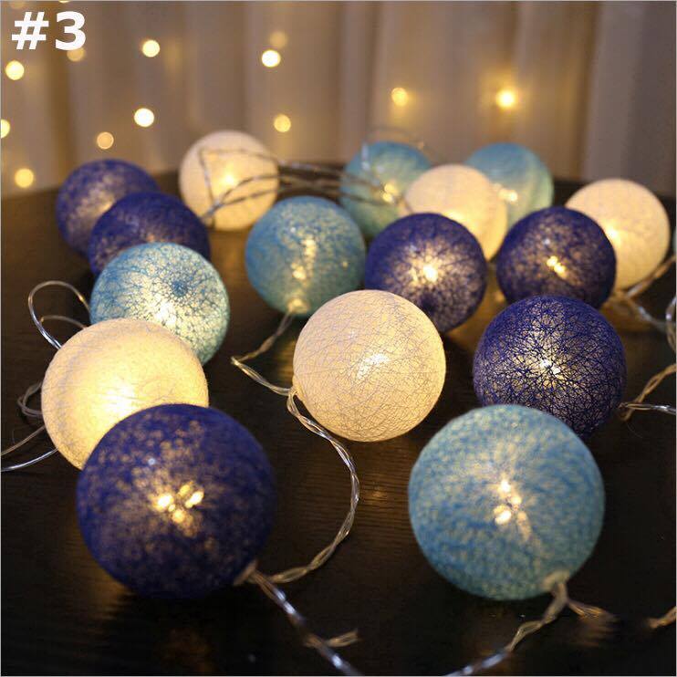 Dây đèn led 20 bóng cầu cotton nhiều màu trang trí phòng ngủ, sinh nhật, sự kiện, nhà hàng, khách sạn (tặng kèm pin tiểu AA)