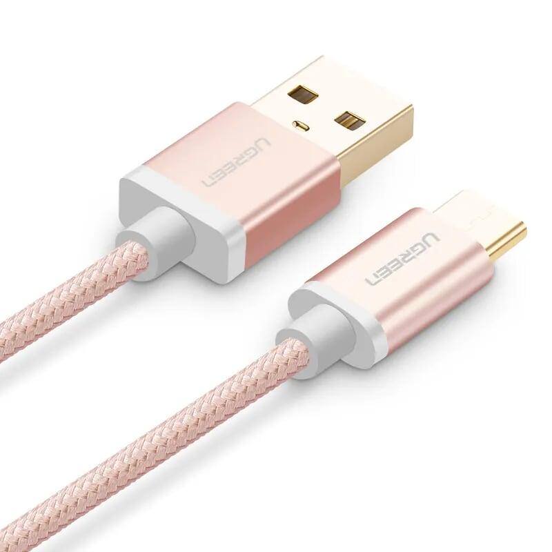 Ugreen UG20868US174TK 2M màu Hồng Dây USB 2.0 sang Type-C đầu nhôm dây bọc vinyl - HÀNG CHÍNH HÃNG