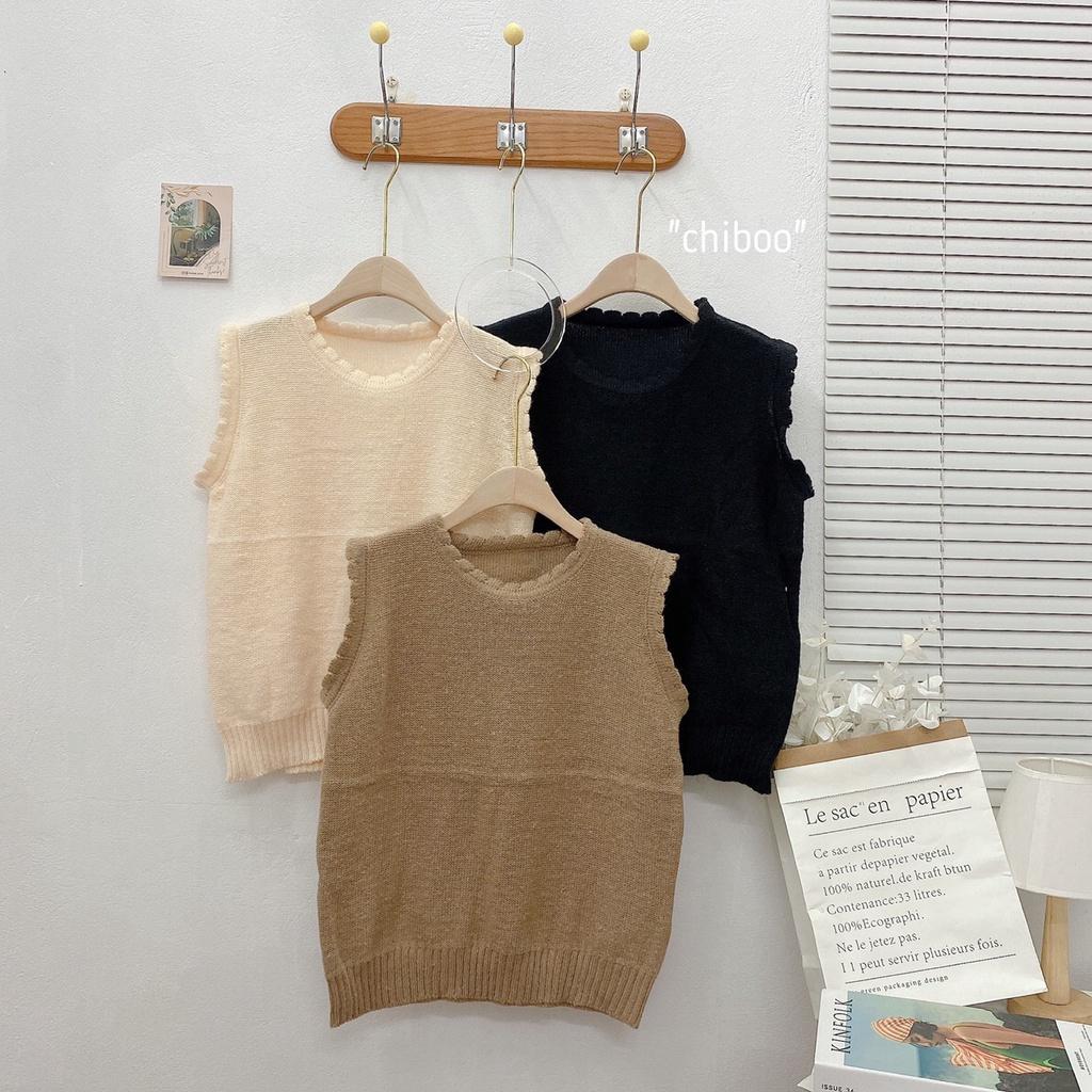 Áo len gile len viền bèo vintage