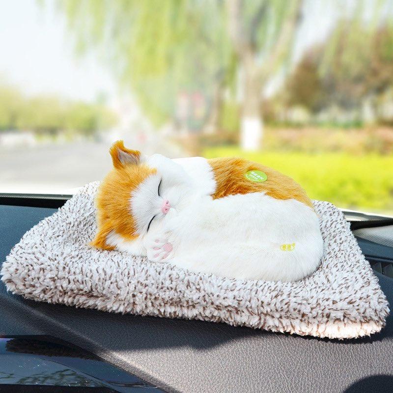 Size to-Cún đôi vàng trắng-chó mèo than hoạt tính trang trí xe oto,để bàn làm việc