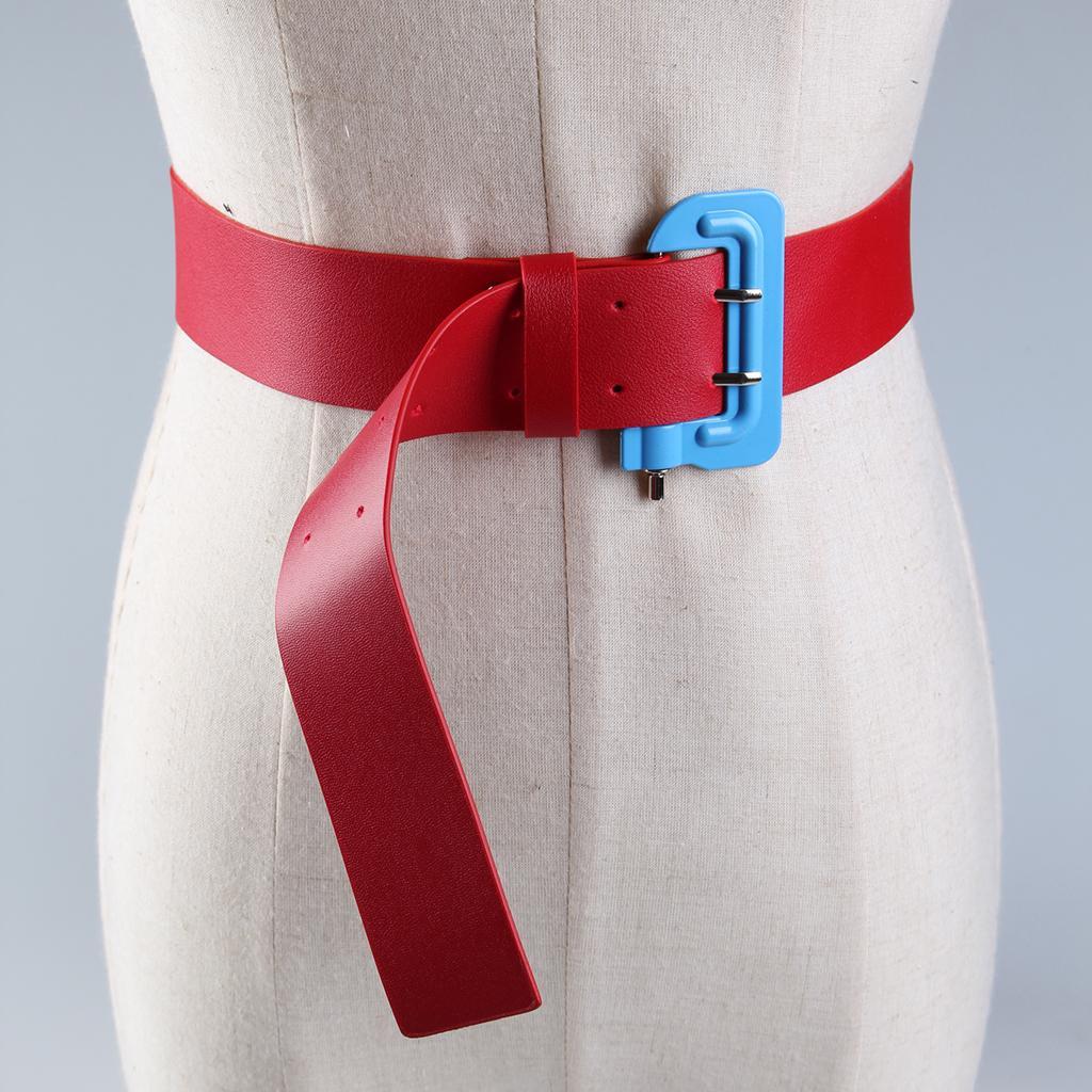 Womens Girls PU Leather Skinny Buckle Thin Elastic Stretch Waist Belt Waistband