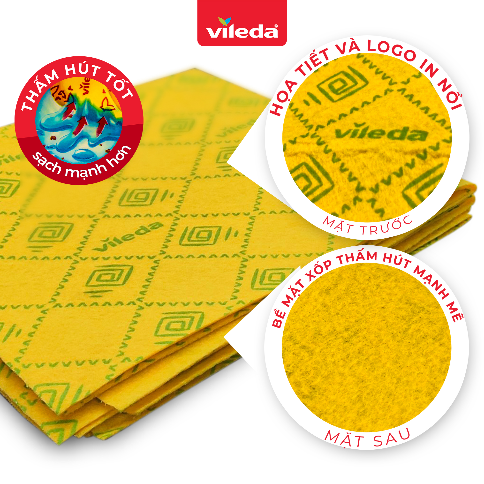 Khăn lau đa năng siêu thấm VILEDA gói 3 cái, vải sợi microfibre, không rách, không để lại vệt - TSU156137