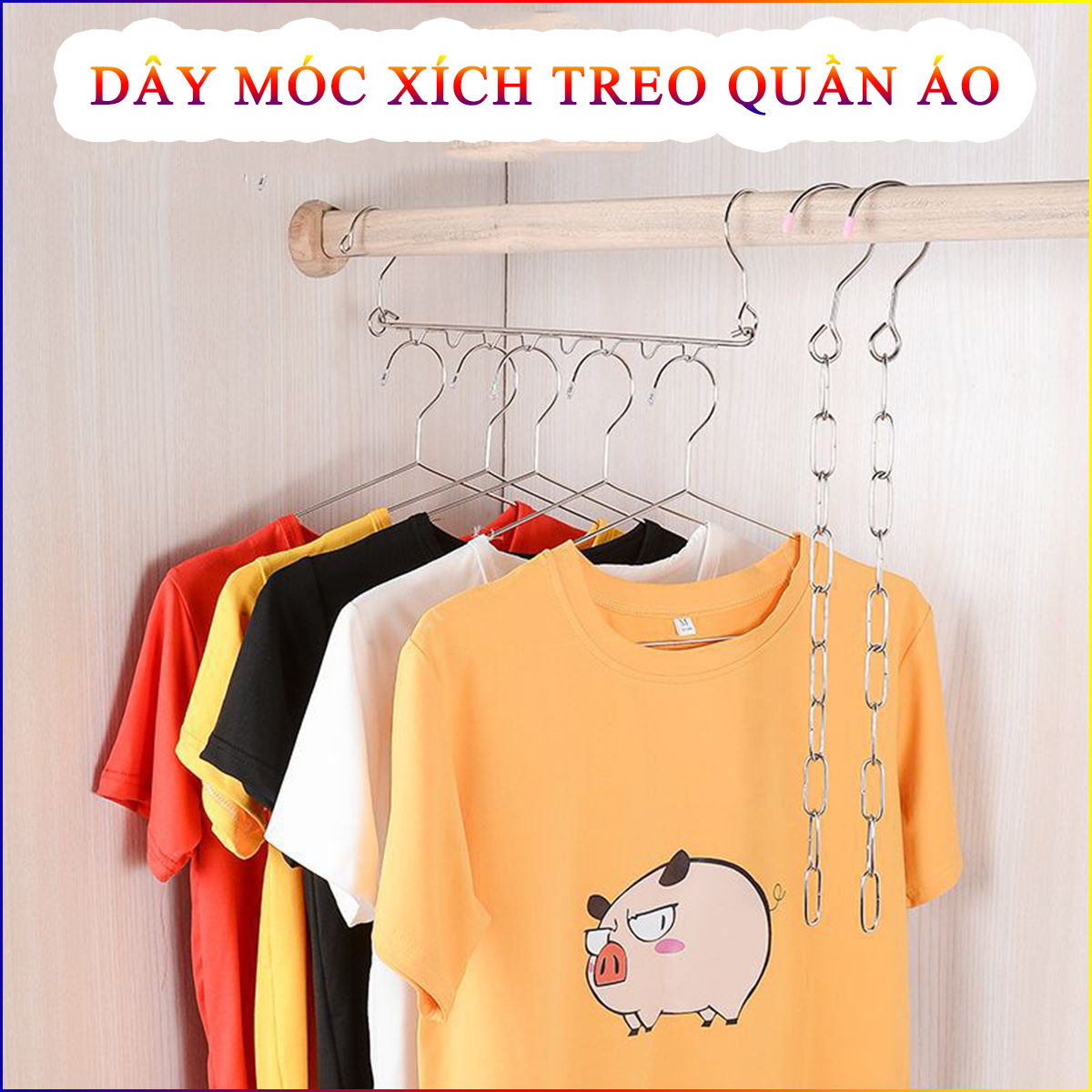 Dây Móc Xích Treo Quần Áo Tiết Kiệm Không Gian Tủ Đồ Hợp Kim Siêu Bền 52cm