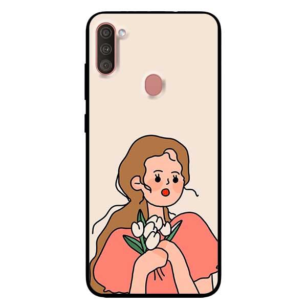 Ốp lưng dành cho Samsung A11 - Cô Gái Cầm Bông Áo Hồng