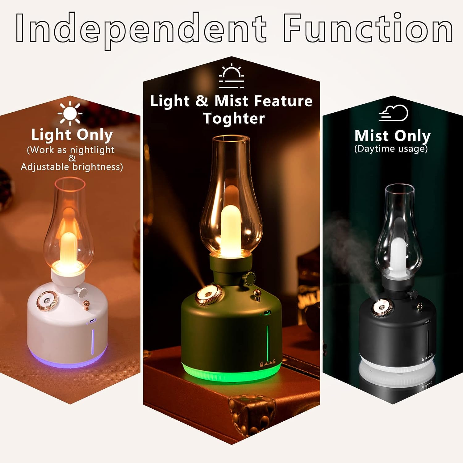 Đèn xông tinh dầu không dây tạo độ ẩm không khí kiêm đèn ngủ để bàn hiệu HOTCASE Vintage Lamp Humidifier Sức chứa 260ml, 8h giữ ẩm, tự ngắt khi hết nước, thiết kế dạng đèn Vintage sang trọng - hàng nhập khẩu