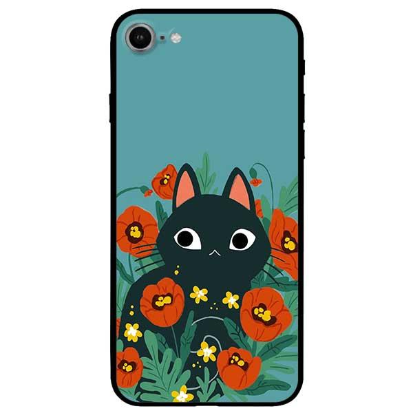 Ốp lưng dành cho iPhone 6 / 6s / 7 / 8 / 7 Plus / 8 Plus / SE 2020 - Mèo Đen Hoa Đỏ