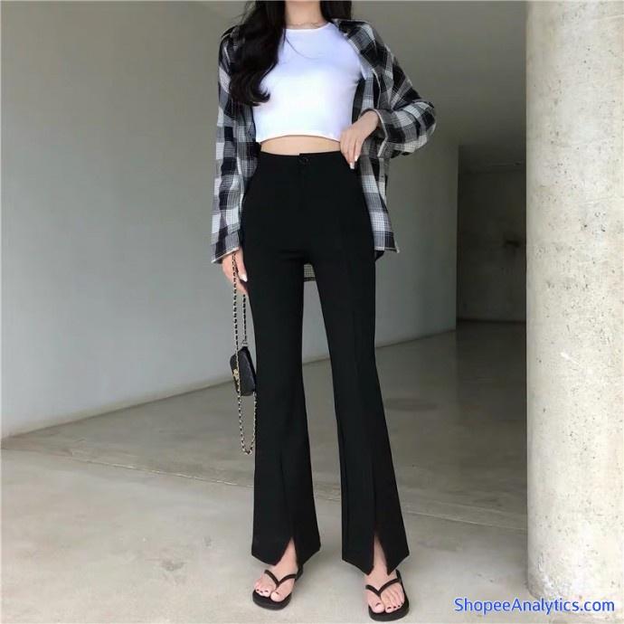 Quần ống loe xẻ gấu lưng cao hàn quốc thời trang Milofa