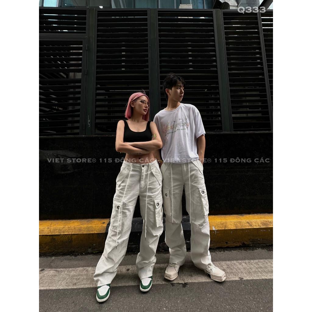 Quần Kaki Cargo Pant Túi Hộp Ống Suông Richky Màu Trắng Q333
